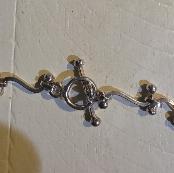 Necklace Curved Bar Link And Ball 925 Sterling Silver - Picture 4 of 5